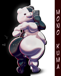 anthro backsack balls belly big_belly big_butt blush butt genitals looking_at_viewer looking_back male nude simple_background solo spanking_self taking_picture monana-yo1 danganronpa spike_chunsoft monokuma bear mammal 4:5 absurd_res hi_res