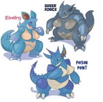 ability_(pokemon) anthro blue_body breasts female group nude scales tail tan_body text thick_thighs wide_hips tentabat fakemon nintendo pokemon fan_character generation_1_pokemon nidoqueen pokemon_(species) 2024 english_text hi_res model_sheet