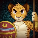 anthro aztec countershade_fur countershade_torso countershading fingerless_(marking) fur fur_tuft head_tuft looking_at_viewer male shield solo tuft whiskers iztli iztli_(iztli) felid jaguar mammal pantherine 1:1 2020