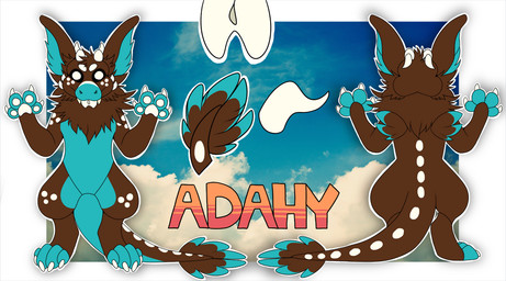 ambiguous_gender anthro blue_body blue_fur blue_tail brown_body brown_fur brown_tail claws featureless_crotch front_view fur head_tuft horn markings nude pawpads rear_view solo spots spotted_body spotted_face spotted_fur spotted_legs spotted_markings spotted_tail tail tail_markings tongue tongue_out tuft white_body white_claws white_fur white_horn white_pawpads white_tail white_tongue princelykaden dutch_angel_dragon 2015 model_sheet