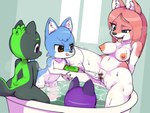 age_difference anthro balls bath bathing bathtub blue_body blue_eyes blue_fur breasts brown_eyes butt censor_bar clitoris female flaccid foreskin fur genitals grey_body grey_fur group hair ineffective_censorship male male/female navel nipples nude older_female penis pink_body pink_fur pink_hair purple_eyes purple_hair pussy sitting size_difference spread_legs spreading toy toy_gun water water_gun water_jacking water_jacking_partner young young_anthro younger_male kaitou rel canid canine canis domestic_dog mammal 4:3 censored