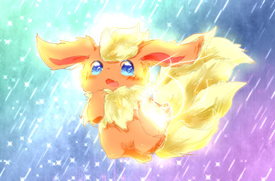 abstract_background ambiguous_gender blue_eyes chibi colorful_background feral fur kemono light open_mouth orange_body orange_fur semi-anthro solo star yellow_body yellow_fur deaic nintendo pokemon eeveelution flareon generation_1_pokemon pokemon_(species) 2017 colorful_theme hi_res lighting shaded