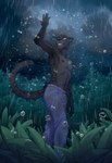 abs anthro bare_chest cloud cloudy_sky droplets grass male markings nipples organs plant powers rain_drops raining shrub sky solo spots spotted_markings stomach superpowers time_magic zombieze legend_of_ahya achenar_debuine_(darkflamewolf) domestic_cat felid feline felis jaguar mammal pantherine hi_res