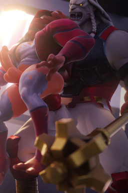 1_eye abdominal_bulge anal anal_penetration anthro armor balls bared_teeth clothed clothing dreadlocks duo erection finger_in_mouth from_behind_position genitals hair holding_object holding_weapon humanoid_genitalia humanoid_penis knot knotting lifted mace male male/male male_penetrated male_penetrating male_penetrating_male melee_weapon muscular muscular_male neck_grab open_mouth orange_body orange_skin partially_clothed penetration penile penile_penetration penis sex size_difference standing standing_sex teeth torn_clothing unknotting weapon white_body eyahara munt_works_(va) opennsfwsp_(va) pixelcarnagee_(va) squishsuccubus_(va) image_comics invincible_(image_comics) allen_the_alien thokk_(invincible) alien alien_humanoid felid feline humanoid lion mammal pantherine unopan 2025 2:3 3d_(artwork) 3d_animation animated blender_(artwork) digital_media_(artwork) hi_res high_framerate loop short_playtime sound webm