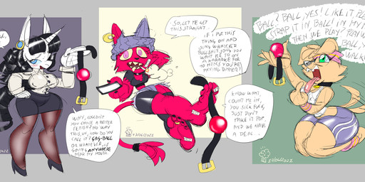 anthro ball_gag bdsm bondage bound breasts clothing colored_nails feet female foot_fetish footwear gag group high_heels horn humanoid_feet legwear nails plantigrade shoes stockings text oddjuice mythology canid canine canis domestic_cat domestic_dog equid equine felid feline felis horse humanoid mammal mythological_creature mythological_equine pony unicorn absurd_res english_text hi_res