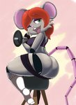 anthro butt clothed clothing exercise female machine partially_clothed solo weightlifting weights workout vono moxie_the_mouse animatronic humanoid robot absurd_res hi_res