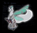 angelic anthro asian_clothing background_text big_tail clothing divine dragonfly_wings east_asian_clothing feathers fur grey_clothing huge_tail insect_wings japanese_clothing robe solo tail text translucent translucent_wings white_body white_clothing white_fur wings dahbastard eukayoticprokaryote canid canine chimera fox mammal digital_drawing_(artwork) digital_media_(artwork) english_text hi_res