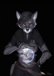 5_fingers anthro black_hair black_nose breasts clothed clothing female fingers fur grey_body grey_fur hair red_eyes solo standing moon-s tarja_esterdottir canid canine canis coyote mammal 2016 absurd_res digital_media_(artwork) hi_res