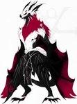 3_fingers 5_toes anthro big_ears black_body black_clothing black_fur claws cloak clothed clothing eyelashes fangs feet finger_claws fingers fur fur_tuft grey_body grey_fur horn looking_at_viewer male mane markings membrane_(anatomy) membranous_wings nipples red_body red_eyes red_fur red_sclera robe scuted_arms scutes sharp_teeth solo tail teeth toe_claws toes topless tuft white_body white_fur winged_arms wings shadowsoulful bat mammal werebat werecreature 2025 absurd_res hi_res