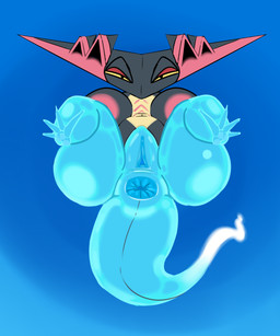 4_toes anthro anthrofied anus areola bedroom_eyes big_breasts big_butt blue_background blue_body breasts butt feet female female_anthro genitals grey_body looking_at_viewer markings multicolored_body narrowed_eyes no_sclera nude nude_anthro nude_female pink_areola plump_labia pokemorph presenting presenting_anus presenting_hindquarters presenting_vulva pupils red_body seductive shortstack shortstack_female simple_background solo tail tail_anus tan_body thick_thighs toes vulva yellow_eyes 4chan_anon unknown_artist nintendo pokemon dragapult generation_8_pokemon pokemon_(species) 2026 absurd_res archived_source digital_drawing_(artwork) digital_media_(artwork) full-length_portrait hi_res portrait