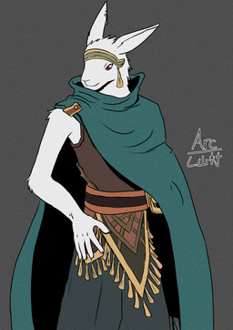accessory anthro asian_clothing bottomwear cape clothed clothing east_asian_clothing fur hakama headband japanese_clothing male melee_weapon pants sword sword_on_waist weapon white_body white_fur arc_rose the_use_of_life goshe_(the_use_of_life) lagomorph leporid mammal rabbit digital_drawing_(artwork) digital_media_(artwork) flat_colors hi_res