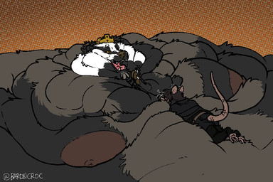 anthro belly big_belly crown duo headgear huge_belly hyper hyper_belly male male/male moobs morbidly_obese morbidly_obese_male nipples obese obese_male overweight overweight_male royalty size_difference baronshoebat badger mammal murid murine mustelid musteline rat rodent