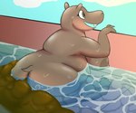 anthro big_breasts big_butt breasts brown_body bubble butt butt_cleavage casual_nudity feces female manure nipples nude obese overweight overweight_female pool pooping scatplay short_tail sitting smile solo tail water water_bubble wet wet_body bigfoot3 dreamworks madagascar_(series) gloria_the_hippopotamus common_hippopotamus hippopotamid mammal 2023 hi_res