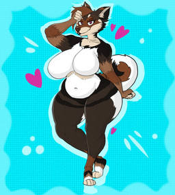age_difference anthro big_breasts breasts female heart_eyes heart_symbol huge_breasts older_female overweight thick_thighs smoreo zapodawgz canid canine canis domestic_dog mammal shiba_inu shikoku_ken spitz hi_res