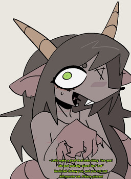 2_horns anthro bodily_fluids breasts brown_body brown_eyebrows brown_fur brown_hair buckteeth eyebrows eyelashes featureless_breasts female fingers front_view fur green_eyes hair head_horn horn notched_ear open_mouth simple_background solo sweat sweatdrop tail teeth text tongue white_sclera xarop77 warhammer_(franchise) mammal murid murine rat rodent skaven 2025 digital_drawing_(artwork) digital_media_(artwork) english_text half-length_portrait portrait subtitled