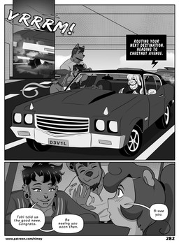 anthro blush bottomwear clothed clothing detailed_background dialogue duo female male open_mouth outside pupils smile speech_bubble text three-quarter_view topwear nimzy eden_(nimzy) noms_(nimzy) tobi_(nimzy) wiz_(nimzy) cricetid felid hamster haplorhine hybrid hyena liger mammal monkey pantherine primate rodent spotted_hyena comic english_text hi_res monochrome
