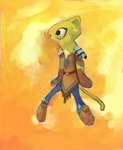 anthro armor black_eyes clothing female fur pink_nose simple_background solo tail yellow_background yellow_body yellow_fur gamgyuls bold_and_brash microsoft nickelodeon prequel_adventure spongebob_squarepants the_elder_scrolls katia_managan squidward_tentacles felid khajiit mammal hi_res meme painting_(artwork) traditional_media_(artwork)