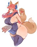 accessory anthro big_breasts blush bow_ribbon breasts clothing female fur hair hair_accessory hair_bow hair_ribbon huge_breasts huge_thighs kemono looking_at_viewer open_mouth pink_hair ribbons side_boob simple_background solo standing tail tan_body tan_fur thick_thighs wide_hips yellow_eyes utterangle fate_(series) type-moon caster_tamamo-no-mae canid canine fox mammal hi_res