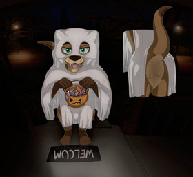 animal_dildo animal_sex_toy anthro bed_sheet bedding bedroom_eyes brown_body brown_fur bulge butt candy canine_dildo clothing condom costume dessert detailed_bulge dildo fangs food fur genital_outline genitals ghost_costume green_eyes halloween_costume holidays looking_at_viewer male mood_lighting narrowed_eyes outside penis penis_outline plant porch pumpkin_basket raised_tail seductive sex_toy sexual_barrier_device sidewalk solo street_lamp tail tapering_penis teeth tongue tongue_out tree welcome_mat foofyscoop halloween jake_the_otter mammal mustelid otter 2026 absurd_res hi_res