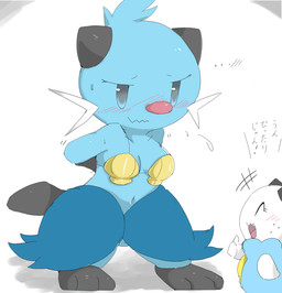 anthro anthrofied blush blush_lines bra breasts clothing duo embarrassed female flustered gesture hand_gesture pokemorph seashell_bra small_breasts thumbs_up underwear mutuki_tokemaru tokemaru nintendo pokemon dewott generation_5_pokemon oshawott pokemon_(species)