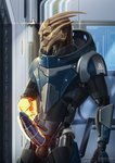 armor balls big_penis blue_penis erection genitals hand_on_hip looking_at_viewer male omni-tool penis red_eyes solo standing cierras bioware electronic_arts mass_effect vocus_salvinian alien turian hi_res