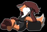 anthro black_clothing bottomwear brown_body brown_fur brown_hair clothed clothing crop_top crossed_legs female fur hair orange_body orange_fur shirt shorts solo tail topwear white_body white_fur ssecrets151 macy canid canine fox mammal alpha_channel hi_res