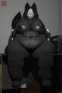 anthro areola belly big_belly big_breasts big_butt black_areola black_body black_hair black_nipples bone breasts butt computer electronics female female_anthro hair huge_belly huge_breasts huge_butt huge_hips huge_thighs looking_at_viewer morbidly_obese morbidly_obese_anthro morbidly_obese_female nipples obese obese_anthro obese_female open_mouth overweight overweight_anthro overweight_female sharp_teeth sitting skull skull_head slightly_chubby solo tail teeth thick_thighs weight_gain white_eyes wide_hips vep125 zoidrawzaton_(modeler) scp_foundation scp-1471-a canid canine mammal skulldog_(species) 3d_(artwork) digital_media_(artwork) hi_res