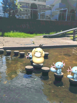 ambiguous_gender anthro blue_body eyes_closed feral grass group male open_mouth plant tongue tree water yellow_body watawatakuro nintendo pokemon generation_1_pokemon generation_2_pokemon pokemon_(species) psyduck wooper 3:4 hi_res
