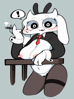 accessory anthro big_breasts blush blush_lines breast_rest breasts cigarette clothing costume erect_nipples fake_ears fake_rabbit_ears female furniture heart_pasties huge_breasts necktie nipples pasties red_necktie reverse_bunny_costume smoking smoking_cigarette solo table ssslommm2 lagomorph leporid mammal rabbit 2024 hi_res tagme