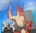 anthro axe male melee_weapon solo tail weapon opstah brawlhalla mythology ragnir_(brawlhalla) dragon mythological_creature mythological_scalie scalie