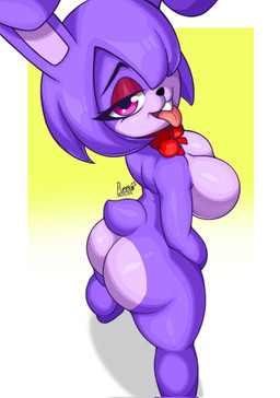 anthro big_breasts big_butt breasts buckteeth butt eyeshadow female looking_back looking_up makeup one_eye_obstructed open_mouth pink_eyes scut_tail short_tail solo standing tail teeth tongue tongue_out theorangepumpkin five_nights_at_freddy's fredina's_nightclub scottgames bonfie_(cryptiacurves) bonnie_(fnaf) lagomorph leporid mammal rabbit hi_res