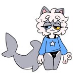 :3 bulge clothed clothing countershading eyelashes femboy gesture hand_gesture heterochromia ok_sign pantsless shark_tail silly skimpy standing star_shirt popstick circle_game pop_(popstick) domestic_cat felid feline felis fish hybrid mammal marine shark 2025 digital_drawing_(artwork) digital_media_(artwork) hi_res