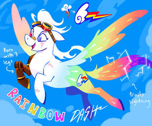 3_legs ambiguous_gender band-aid band-aid_on_face band-aid_on_nose bandage bandage_on_face bandage_on_nose cutie_mark electricity eye_scar eyewear eyewear_on_head facial_scar feathered_wings feathers feral fur goggles goggles_on_head hair heterochromia hooves lightning missing_leg multicolored_body multicolored_fur multicolored_tail open_mouth prosthetic prosthetic_leg prosthetic_limb rainbow_body rainbow_fur rainbow_tail rainbow_wings redesign scar solo tail white_body white_fur white_hair wings cracklewink friendship_is_magic hasbro my_little_pony mythology rainbow_dash_(mlp) equid equine mammal mythological_creature mythological_equine pegasus 6:5 absurd_res hi_res