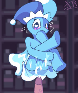 anthro blush bodily_fluids bottomwear butt clothed clothing clothing_lift cum cum_on_butt cum_on_leg duo female first_person_view fool's_hat genital_fluids genitals hat headgear headwear heart_eyes heart_symbol human_pov humanoid_genitalia humanoid_penis humanoid_vulva legs_up male male/female male_pov penis pseudo_clothing shy skirt skirt_lift sweat sweatdrop vein veiny_penis vulva water imxr24 deltarune undertale_(series) darkner elemental_creature human mammal mizzle_(deltarune) water_creature 2025 digital_media_(artwork) hi_res