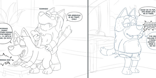 2_panel_comic age_difference anal anal_penetration anthro anthro_on_anthro bent_over bodily_fluids briefs briefs_only bulge butt butt_grab calling clothed clothing cross-popping_vein cucked_by_father cucked_over_the_phone cuckold cum cum_inside dialogue doggystyle erection erection_under_briefs female from_behind_position fur genital_fluids hand_on_butt infidelity looking_pleasured male male/female mature_anthro mature_male moan morning_sex mostly_nude nude older_anthro older_male onomatopoeia penetration penile penile_penetration penis_in_ass profanity scratching_butt sex sound_effects speech_bubble sweat tail tail_grab text tired topless underwear underwear_only younger_anthro younger_female younger_penetrated gobbyheeler bluey_(series) bandit_heeler bob_heeler chilli_heeler australian_cattle_dog canid canine canis cattledog domestic_dog herding_dog mammal pastoral_dog 2025 comic digital_drawing_(artwork) digital_media_(artwork) english_text hi_res monochrome sketch unfinished