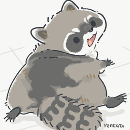 black_eyes black_nose chibi dot_eyes feral grey_body lying simple_eyes solo white_body yencatx mammal procyonid raccoon 1:1 2022