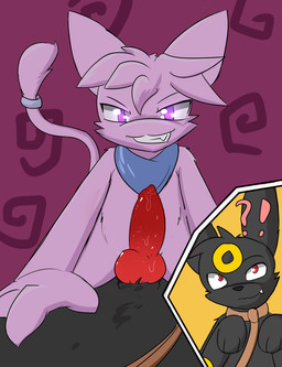 animal_genitalia animal_penis anthro black_body black_fur canine_genitalia canine_penis clothing dominant dominant_female duo female fur genitals interrobang kerchief kerchief_only knot leash male male/female mostly_nude penis pink_body pink_eyes pink_fur red_eyes red_penis conditional_dnp paliken nintendo pokemon eeveelution generation_2_pokemon pokemon_(species) umbreon 2019 hi_res