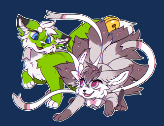 ambiguous_gender blue_eyes brown_body brown_fur brown_hair chest_tuft daww duo feral fur glistening glistening_eyes green_body green_fur grey_body grey_fur hair happy inner_ear_fluff multi_tail open_mouth open_smile pink_eyes playful quadruped simple_background smile tail transparent_background tuft unsigned white_body white_fur white_hair white_inner_ear_fluff bloominglynx yukki_kirai species_request 2022 absurd_res alpha_channel digital_drawing_(artwork) digital_media_(artwork) hi_res