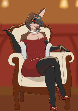 aged_up anthro armwear black_hair brown_body brown_fur chair cigarette cigarette_holder clothed clothing crossdressing crossdressing_male dress elbow_gloves evening_gloves femboy footwear fur furniture gem gloves green_eyes hair hair_over_eye handwear high_heels jewelry legwear looking_at_viewer makeup male mature_femboy necklace on_chair one_ear_up pearl_(gem) pearl_necklace red_clothing red_dress shoes sitting sitting_on_chair smoking smoking_cigarette solo stockings stole_(clothing) skueeeakerz alex_hawthorne_(skueeeakerz) lagomorph leporid mammal rabbit hi_res