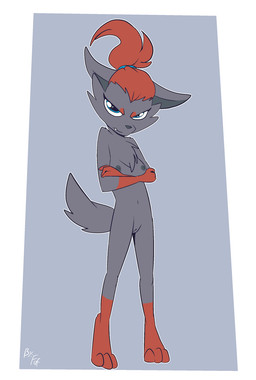 anthro anthrofied areola biped black_nose blue_eyes breasts casual_nudity cheek_tuft chest_tuft claws cute_fangs digitigrade facial_tuft fangs female female_anthro front_view genitals gloves_(marking) grey_body hair leg_markings looking_at_viewer markings navel nipples nude nude_anthro nude_female outline pokemorph pose red_hair red_markings short_hair simple_background small_breasts socks_(marking) solo teeth text toe_claws tuft vulva young young_anthro young_female fuf nintendo pokemon generation_5_pokemon pokemon_(species) zorua 2019 artist_name digital_drawing_(artwork) digital_media_(artwork) english_text flat_colors full-length_portrait handwritten_text hi_res portrait