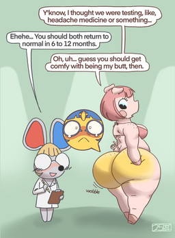 anthro big_breasts big_butt biped blonde_hair blush body_part_transformation breasts butt butt_transformation clothing dialogue duo eyewear female female/female freckled_butt freckled_shoulders freckles glasses group hair huge_butt long_term merging scientific_experiment scientist simple_background speech_bubble tail text thick_thighs transformation trio what wide_hips 25hermit animal_crossing nintendo ankha_(animal_crossing) gala_(animal_crossing) petri_(animal_crossing) domestic_cat domestic_pig felid feline felis mammal mouse murid murine rodent suid suine sus_(pig) absurd_res digital_media_(artwork) english_text hi_res