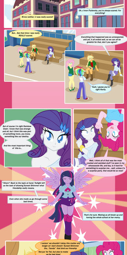 apple blonde_hair blue_body blue_eyes blue_skin boots bottomwear brown_hair building cafeteria chair clothed clothing cowboy_hat dialogue eyes_closed feathered_wings feathers female food footwear fruit furniture green_eyes group hair hat headgear headwear inside jacket leather leather_clothing leather_jacket leather_topwear multicolored_hair one_eye_closed open_mouth outside pants pink_hair plant purple_body purple_eyes purple_hair purple_skin rainbow_hair red_hair school shirt shoes shorts sitting skirt standing text topwear two_tone_hair window wings wink danmakuman equestria_girls hasbro my_little_pony applejack_(eg) fluttershy_(eg) pinkie_pie_(eg) rainbow_dash_(eg) rarity_(eg) sunset_shimmer_(eg) twilight_sparkle_(eg) human mammal 2013 absurd_res comic english_text hi_res