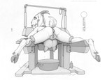 anthro bodily_fluids breast_milking butt buttplug contraption_concept ear_piercing ear_tag female genitals hooves lactating milk nanny_goat piercing plug plug_(sex_toy) pussy sex_toy solo spread_legs spreading teats udders ecmajor bovid caprine goat mammal monochrome