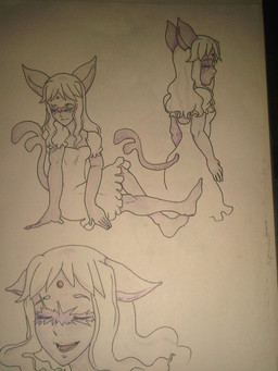 anthro blind clothing disability dress eyes_closed female hair long_hair open_mouth pokemorph scar sitting smile solo standing tail mt nintendo pokemon eeveelution espeon generation_2_pokemon pokemon_(species) 3:4 hi_res monochrome traditional_media_(artwork)