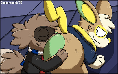 anal anthro big_butt blinking bottomless bottomless_anthro bottomless_male breath brown_body brown_fur butt clothed clothed_anthro clothed_male clothing duo ellipsis eyes_closed fur green_body green_fur hand_on_butt head_tuft looking_at_another looking_back looking_back_at_another male male/male male_penetrated oral pattern_clothing pattern_scarf penetration raised_tail rimming scarf sex smile striped_clothing striped_scarf stripes tail tan_body tan_fur text tuft white_body white_fur yellow_body yellow_fur zandermanith nintendo pokemon generation_3_pokemon generation_8_pokemon pokemon_(species) yamper zigzagoon 2025 2d_animation animated artist_name dated digital_media_(artwork) hi_res pixel_(artwork) pixel_animation