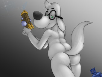 anthro anus backsack balls bedroom_eyes biped butt butt_focus duo dutch_angle eye_contact eyewear fur genitals glasses grey_background half-closed_eyes head_tuft holding_object holding_weapon legs_together long_tail looking_at_another looking_back looking_down looking_up low-angle_view male micro narrowed_eyes nude open_mouth perineum ranged_weapon seductive shrink_ray shrinking simple_background size_transformation slightly_chubby smile solo_focus standing tail transformation tuft weapon white_anus white_balls white_body white_fur white_perineum white_tail worm's-eye_view unknownwolf jay_ward_productions mr._peabody_and_sherman bajiir mr._peabody canid canine canis domestic_cat domestic_dog felid feline felis mammal 2015 4:3 digital_drawing_(artwork) digital_media_(artwork)