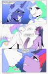 2015 anthro anthrofied areola bakuhaku big_breasts bodily_fluids breast_size_difference breasts comic cum cum_in_mouth cum_inside digital_media_(artwork) english_text equid equine erect_nipples erection feathered_wings feathers female friendship_is_magic fur genital_fluids genitals group gynomorph gynomorph/female hair hasbro hi_res horn intersex intersex/female mammal multicolored_hair my_little_pony mythological_creature mythological_equine mythology nipples nude penis princess_celestia_(mlp) princess_luna_(mlp) purple_body purple_fur purple_hair redoxx text twilight_sparkle_(mlp) two_tone_hair vein veiny_penis winged_unicorn wings