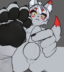 4_toes anthro balls claws feet foot_fetish foot_focus genitals looking_at_viewer low-angle_view male masturbation pawpads paws penis soles solo toe_claws toes underfoot itameowmeow felid feline mammal absurd_res hi_res