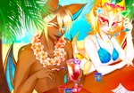 alternative_fashion anthro beach beverage clothing duo female gyaru j-fashion male male/female swimwear tropical r4dical_trickster garuo bat mammal hi_res