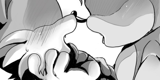 age_difference almost_kissing anthro black_nose blush blush_lines bodily_fluids camera caressing_chin cheek_tuft clothing duo eyeless facial_tuft fangs fur gloves hand_on_chin handwear holding_camera holding_chin holding_object looking_at_another male male/male open_mouth quills_(anatomy) selfie simple_background sweat sweatdrop teeth tongue tuft white_background young younger_male stveebee sega sonic_the_hedgehog_(series) miles_prower sonic_the_hedgehog canid canine eulipotyphlan fox hedgehog mammal 2023 black_and_white digital_drawing_(artwork) digital_media_(artwork) monochrome